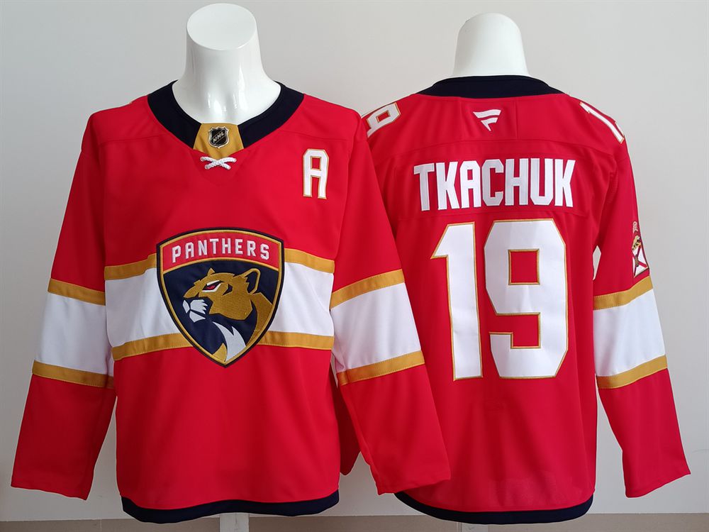 Men 2025 Florida Panthers 19 Tkachuk Red Fanatics Home Premium NHL Jersey style 1